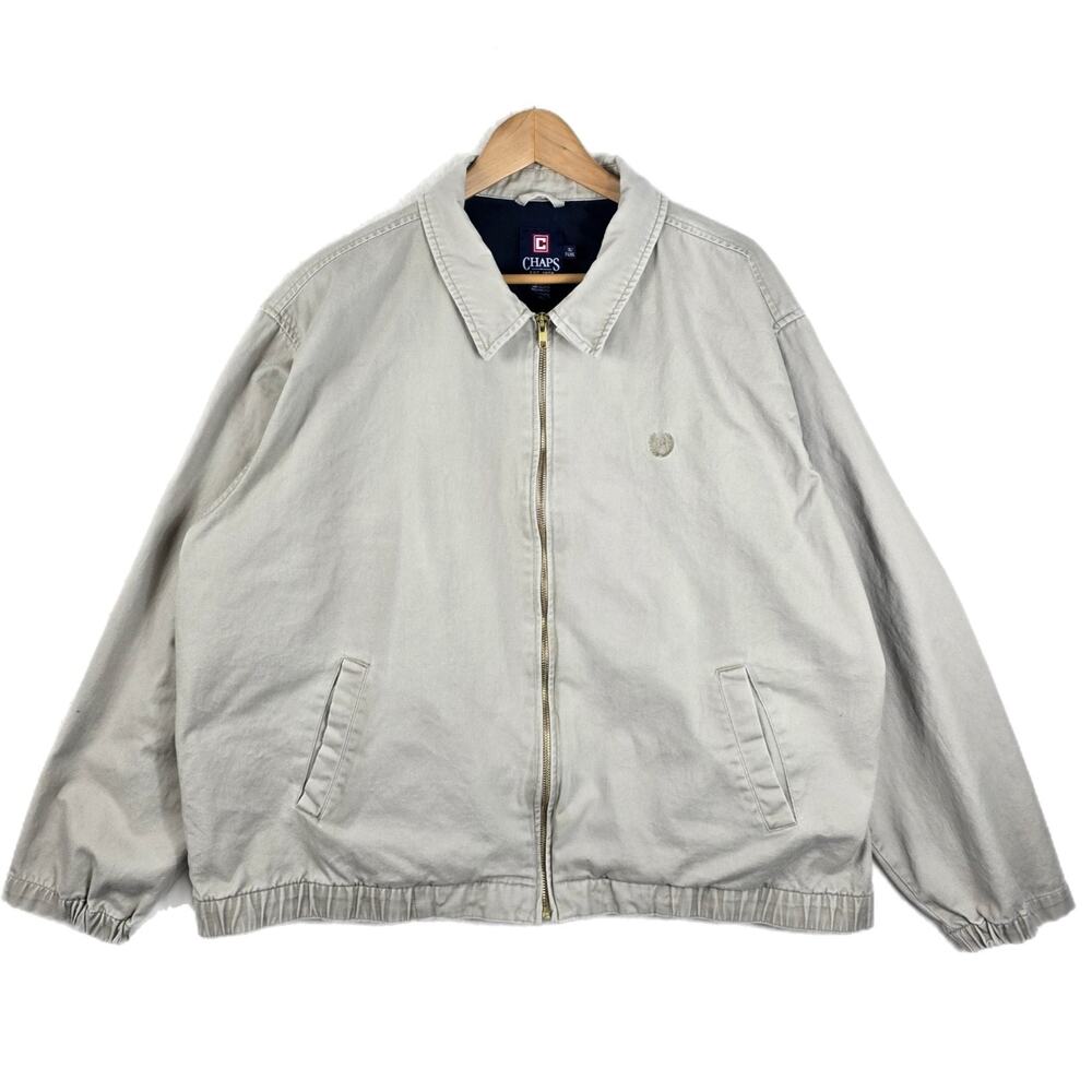 Vintage Chaps Ralph Lauren Beige Khaki Bomber Jacket Size XL 90s Phone Pocket